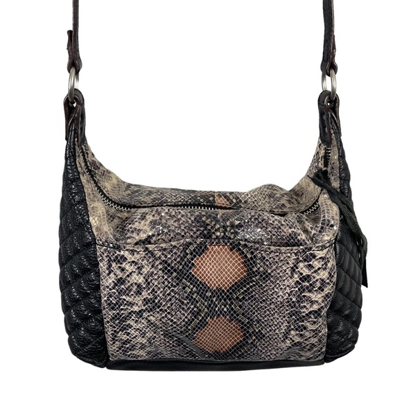 Aimee Kestenberg Purse Zoe Satchel Shoulder Bag Quilted Snakeskin Black Brown - Picture 5 of 15